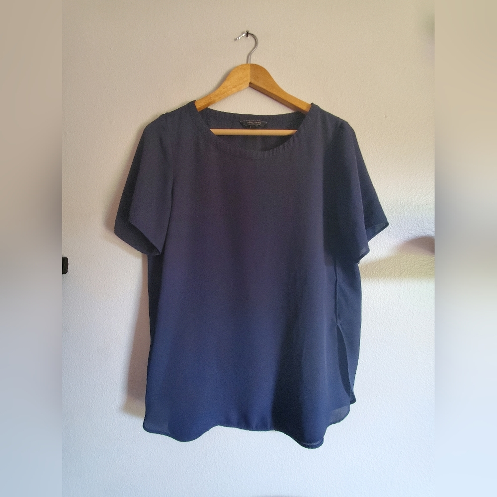 Navy blue flowy polyester shirt